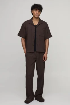 Pantalon À Texture Plissée Irrégulière Coupe Décontractée