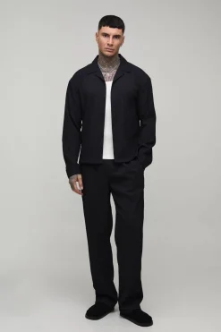 boohooMAN Pantalon Texturé À Plis Irréguliers Coupe Ample Décontractée Tall<Homme Pantalons Tall|Tout Afficher