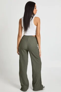 Pantalon texturé à taille nouée et jambes droites
