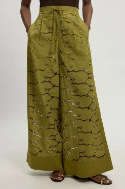 Pantalon Tissé En Coton À Broderie Anglaise