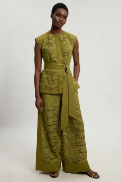 Pantalon Tissé En Coton À Broderie Anglaise