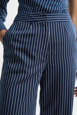 KarenMillen Pantalon tissé en coton à jambes larges rayé<Femme Pantalons