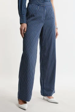 KarenMillen Pantalon tissé en coton à jambes larges rayé<Femme Pantalons