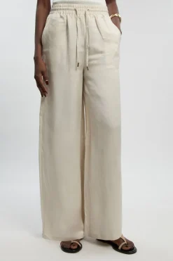 Pantalon tissé en lin à jambes larges