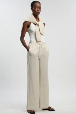 Pantalon tissé en lin à jambes larges