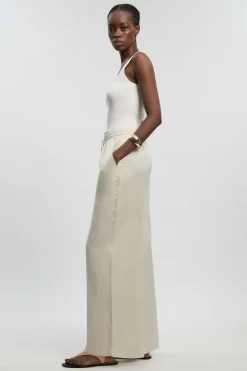 Pantalon tissé en lin à jambes larges