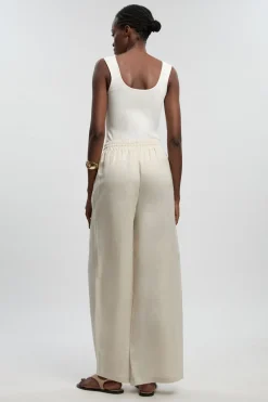 Pantalon tissé en lin à jambes larges
