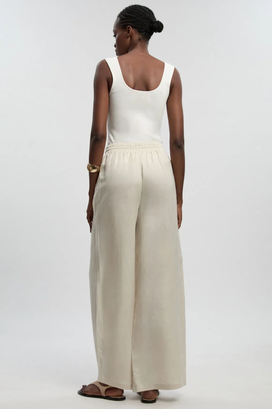Pantalon tissé en lin à jambes larges
