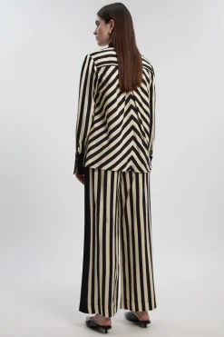 KarenMillen Pantalon Tissé en Mélange de Coton à Rayures Fluides<Femme Pantalons