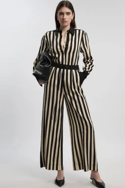 KarenMillen Pantalon Tissé en Mélange de Coton à Rayures Fluides<Femme Pantalons