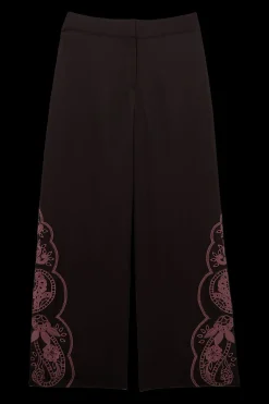 Pantalon tissé en sergé ajouré et perlés à jambe large
