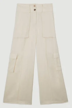 Pantalon tissé en sergé de lin premium avec surpiqûres