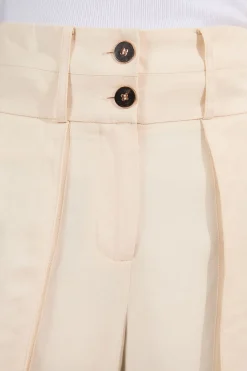 Pantalon tissé en sergé de lin premium avec surpiqûres