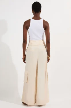 Pantalon tissé en sergé de lin premium avec surpiqûres