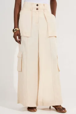 Pantalon tissé en sergé de lin premium avec surpiqûres