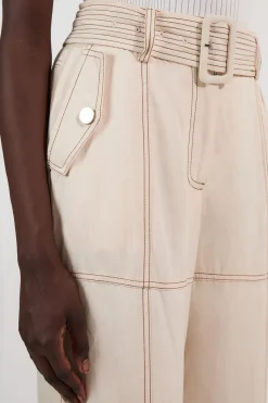 Pantalon Tissé en Sergé de Lin Premium avec Surpiqûres