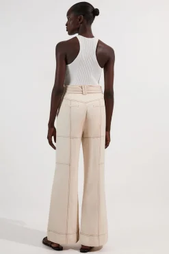 Pantalon Tissé en Sergé de Lin Premium avec Surpiqûres