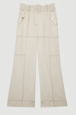 Pantalon Tissé en Sergé de Lin Premium avec Surpiqûres
