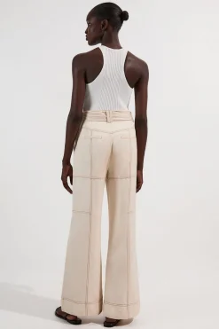 Pantalon Tissé en Sergé de Lin Premium avec Surpiqûres