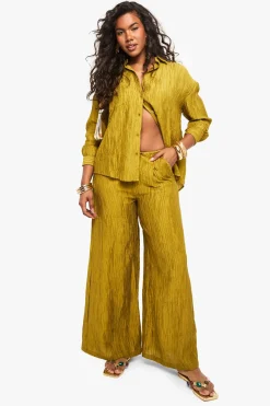 Pantalon tissé froissé à jambes larges