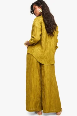 Pantalon tissé froissé à jambes larges
