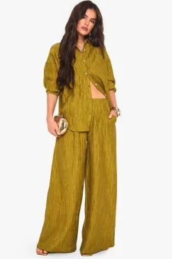 Pantalon tissé froissé à jambes larges