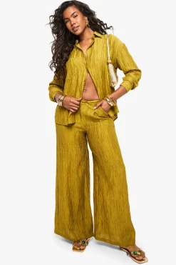 Pantalon tissé froissé à jambes larges