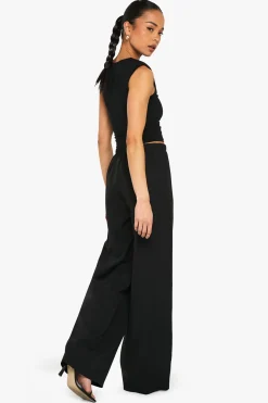 Pantalon tissé à jambes larges et élastiquées