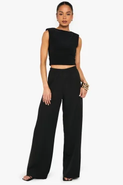 Pantalon tissé à jambes larges et élastiquées