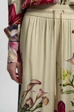Pantalon Tissé à Jambes Larges en Satin de Viscose à Imprimé Floral