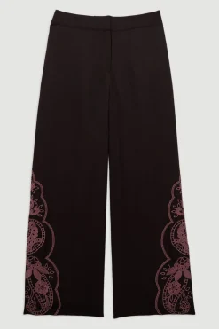 KarenMillen Pantalon tissé à jambes larges pour grandes tailles orné de découpes et de perles en sergé<Femme Pantalons