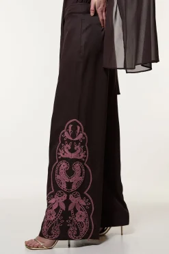 KarenMillen Pantalon tissé à jambes larges pour grandes tailles orné de découpes et de perles en sergé<Femme Pantalons