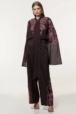 KarenMillen Pantalon tissé à jambes larges pour grandes tailles orné de découpes et de perles en sergé<Femme Pantalons