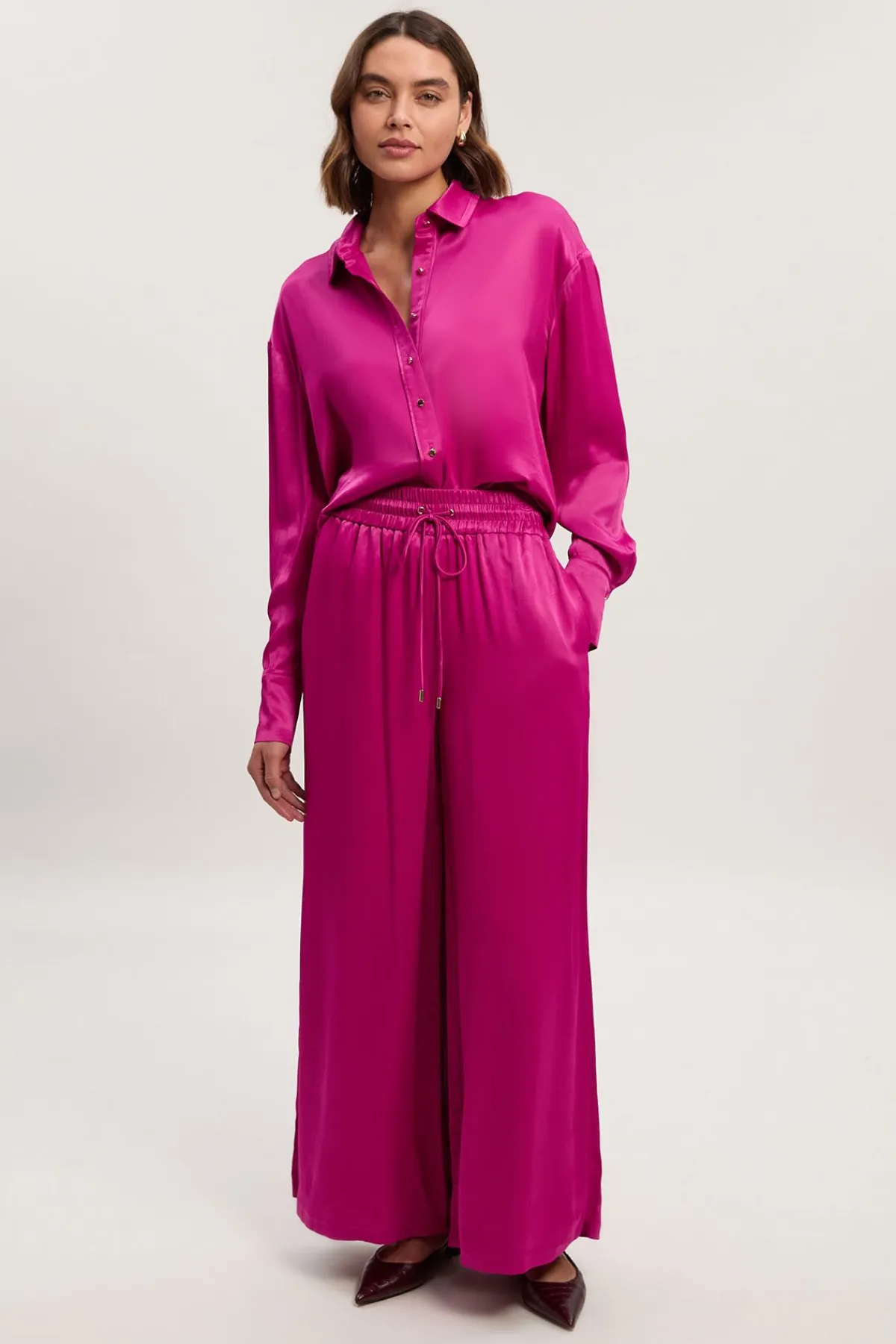 KarenMillen Pantalon Tissé Large en Satin de Viscose<Femme Pantalons|Satin Et Dentelle
