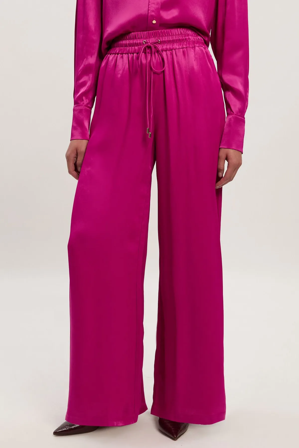 KarenMillen Pantalon Tissé Large en Satin de Viscose<Femme Pantalons|Satin Et Dentelle