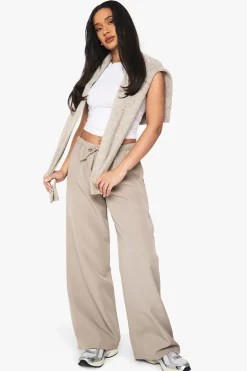 Pantalon tissé élastiqué taille basse à jambes larges