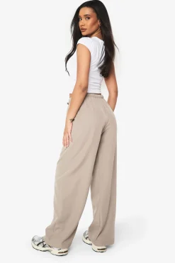 Pantalon tissé élastiqué taille basse à jambes larges