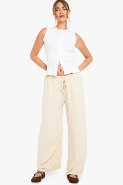 Pantalon tissé à nouer à la taille, coupe évasée