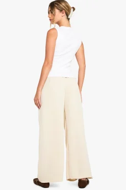 Pantalon tissé à nouer à la taille, coupe évasée