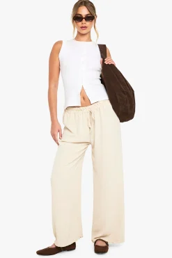 Pantalon tissé à nouer à la taille, coupe évasée