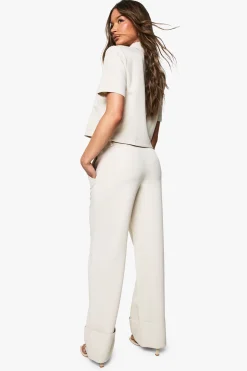 Pantalon tissé à ourlet retroussé et jambes larges