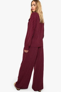 boohoo Pantalon tissé à rayures, plissé, à jambe large<Femme Pantalons|Looks De Rentrée