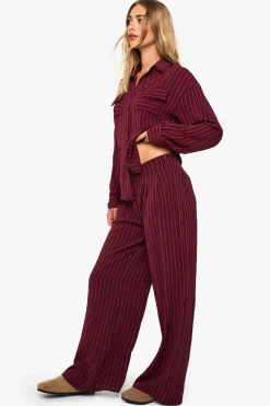 boohoo Pantalon tissé à rayures, plissé, à jambe large<Femme Pantalons|Looks De Rentrée