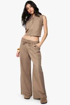 Pantalon tissé sur mesure à ceinture et jambes larges