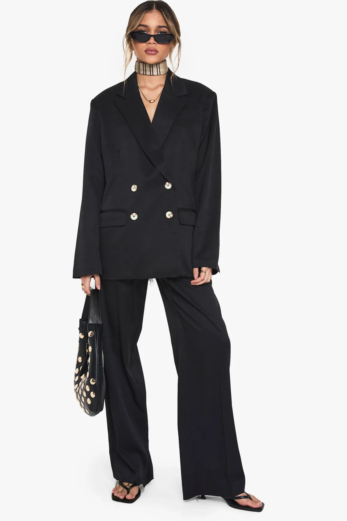 Pantalon tissé sur mesure à jambe large et ourlet effiloché