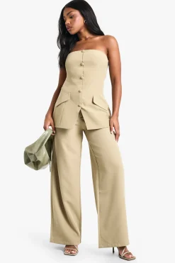 boohoo Pantalon tissé sur mesure plissé à jambes larges<Femme Pantalons|Tailleurs