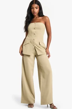 boohoo Pantalon tissé sur mesure plissé à jambes larges<Femme Pantalons|Tailleurs