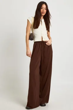 Pantalon Tissé Taille Haute à Jambes Larges