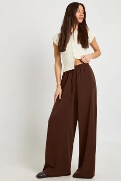 Pantalon Tissé Taille Haute à Jambes Larges