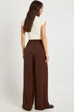 Pantalon Tissé Taille Haute à Jambes Larges